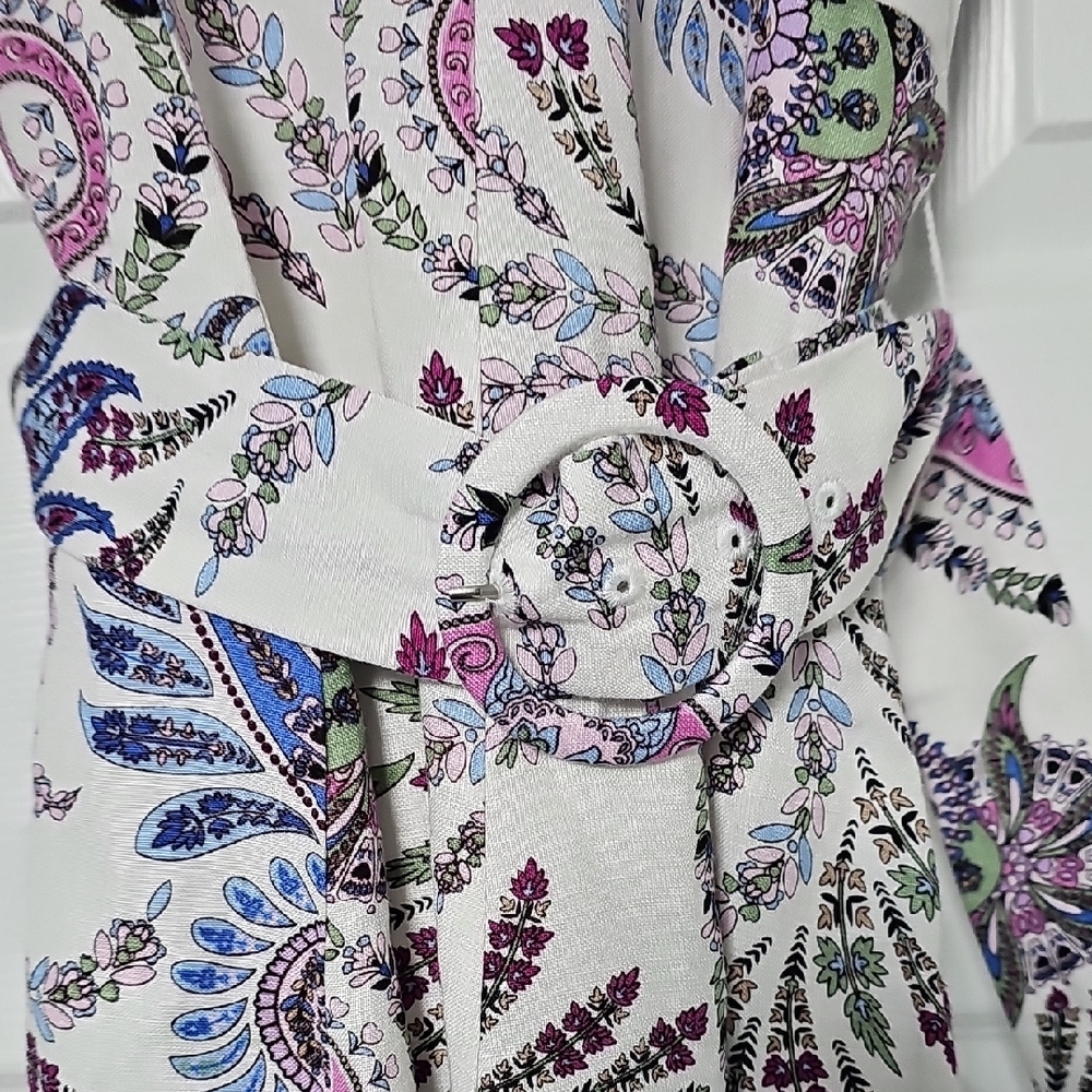 LOFT Paisley Print Mini Dress - Purple, Blue, Pink - Picture 4 of 9